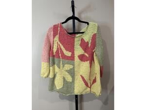 Color Block Floral Pattern Knit Sweater Crazy Horse